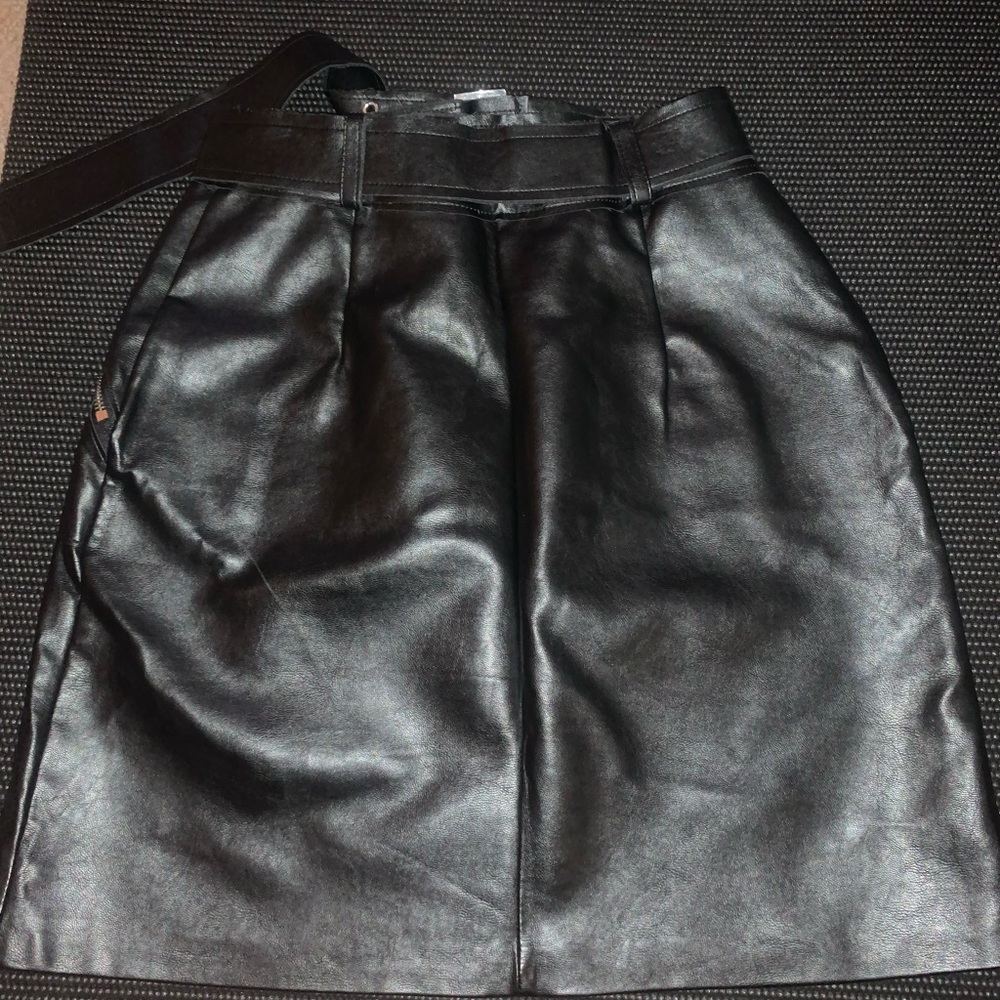 black leather midi skirt